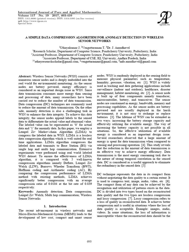 A Simple Data Compression Algorithm For Anomaly Detection in Wireless ...