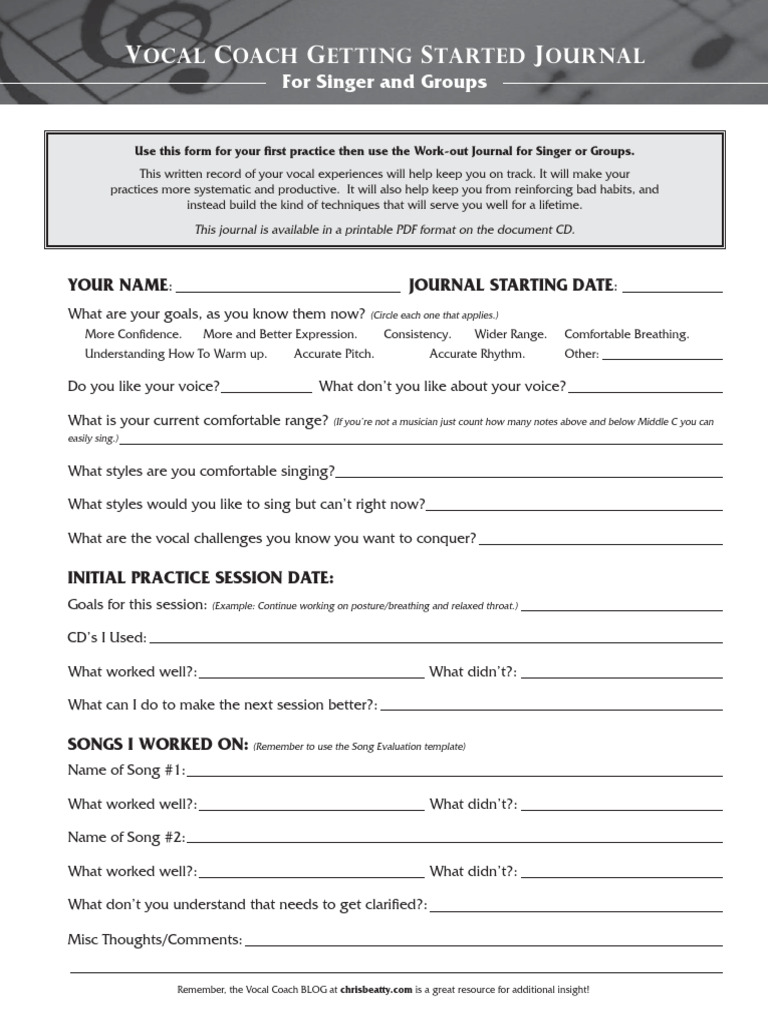 Vocal Practice Journal Instructions | PDF | Self-Improvement