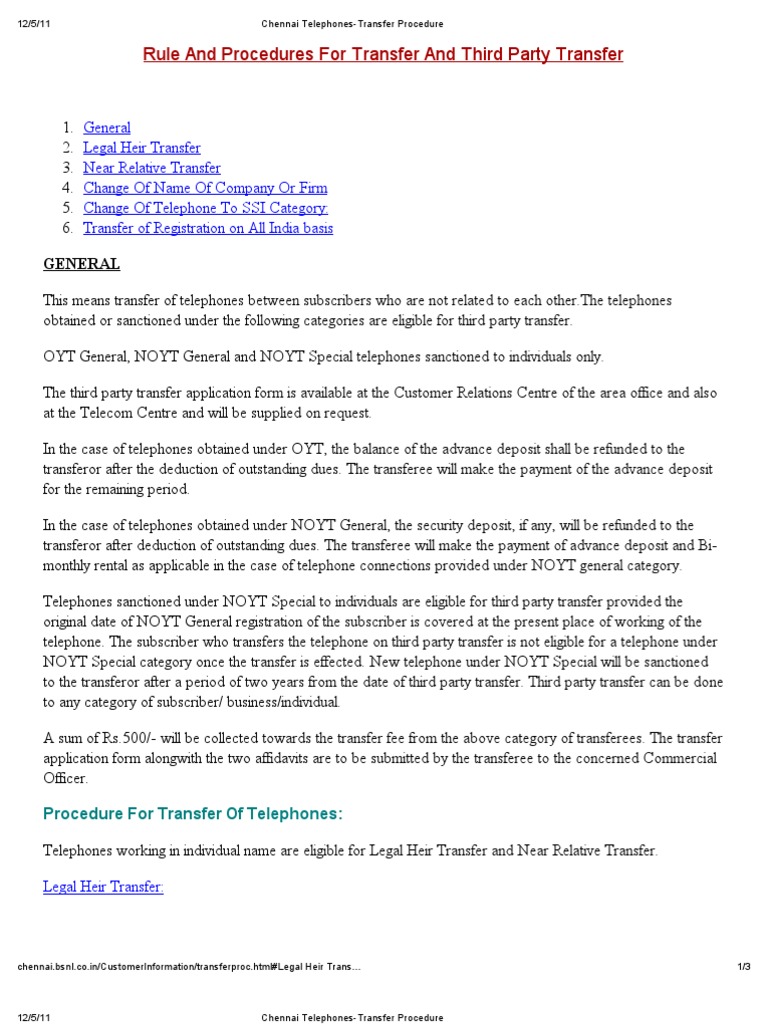 Chennai Telephone Transfer Guidelines | PDF | Common Law | Government