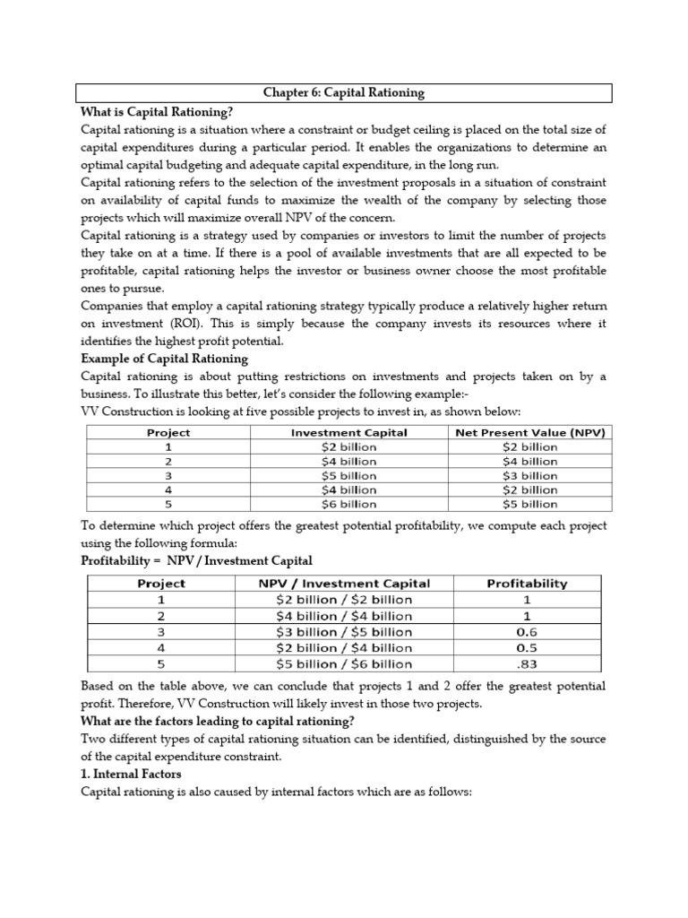 Capital Rationing Explained | PDF | Financial Capital | Capital Budgeting