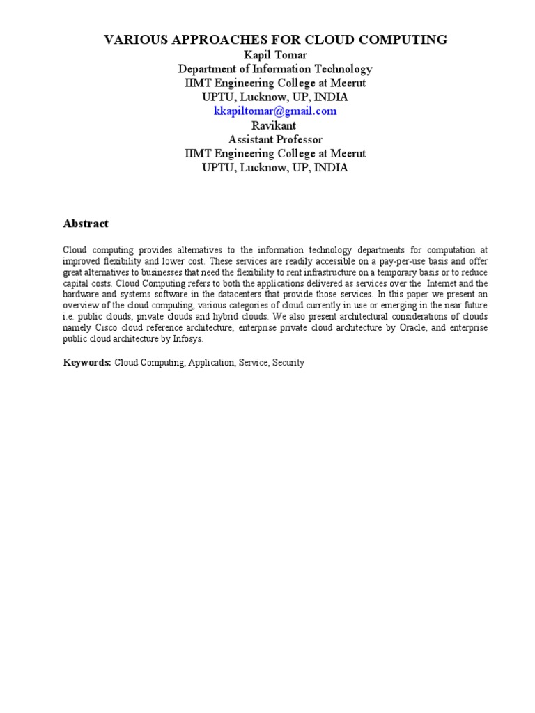 Various Approaches For Cloud Computing | PDF | Platform As A Service ...