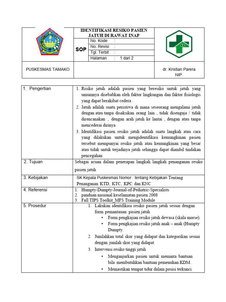 Identifikasi Resiko Pasien Jatuh Di Rawat Inap Pdf Sains Matematika