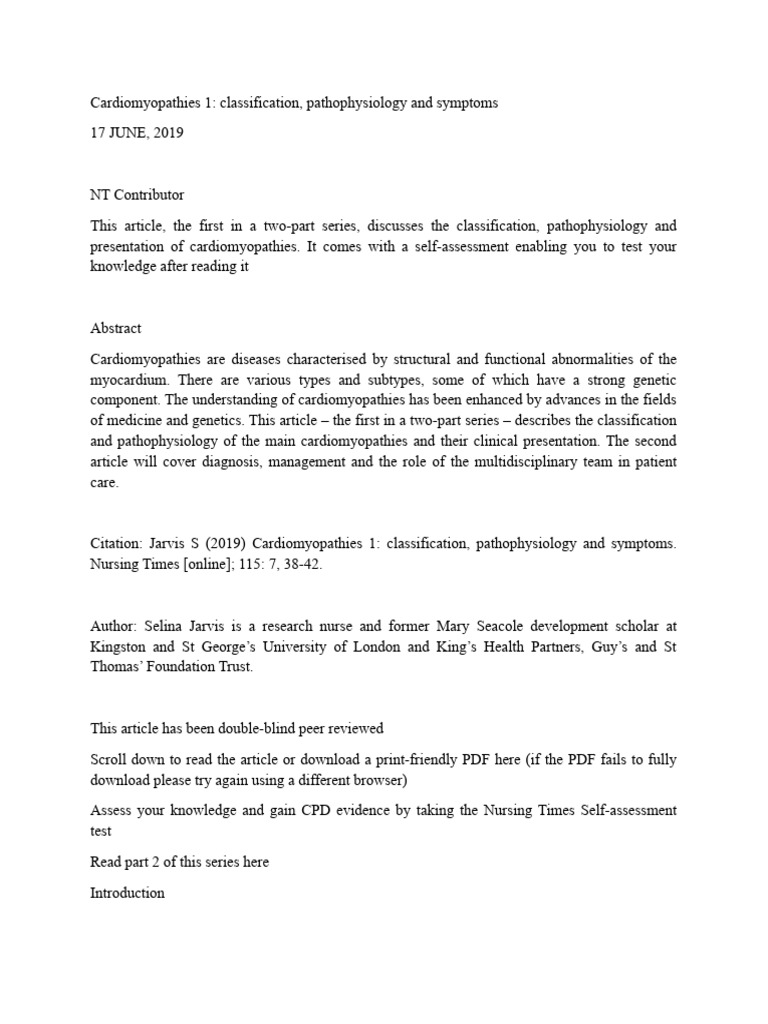 Cardiomyopathies 1 Pdf Heart Heart Failure