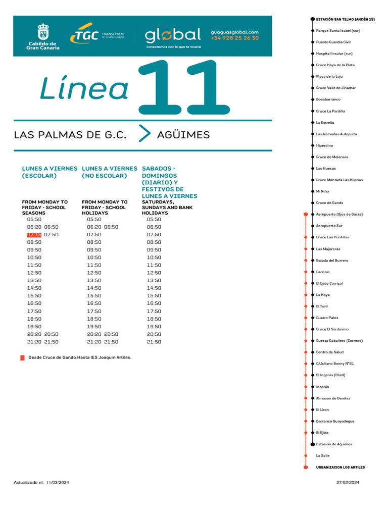 Horarios y Paradas Línea 11 Agüimes | PDF