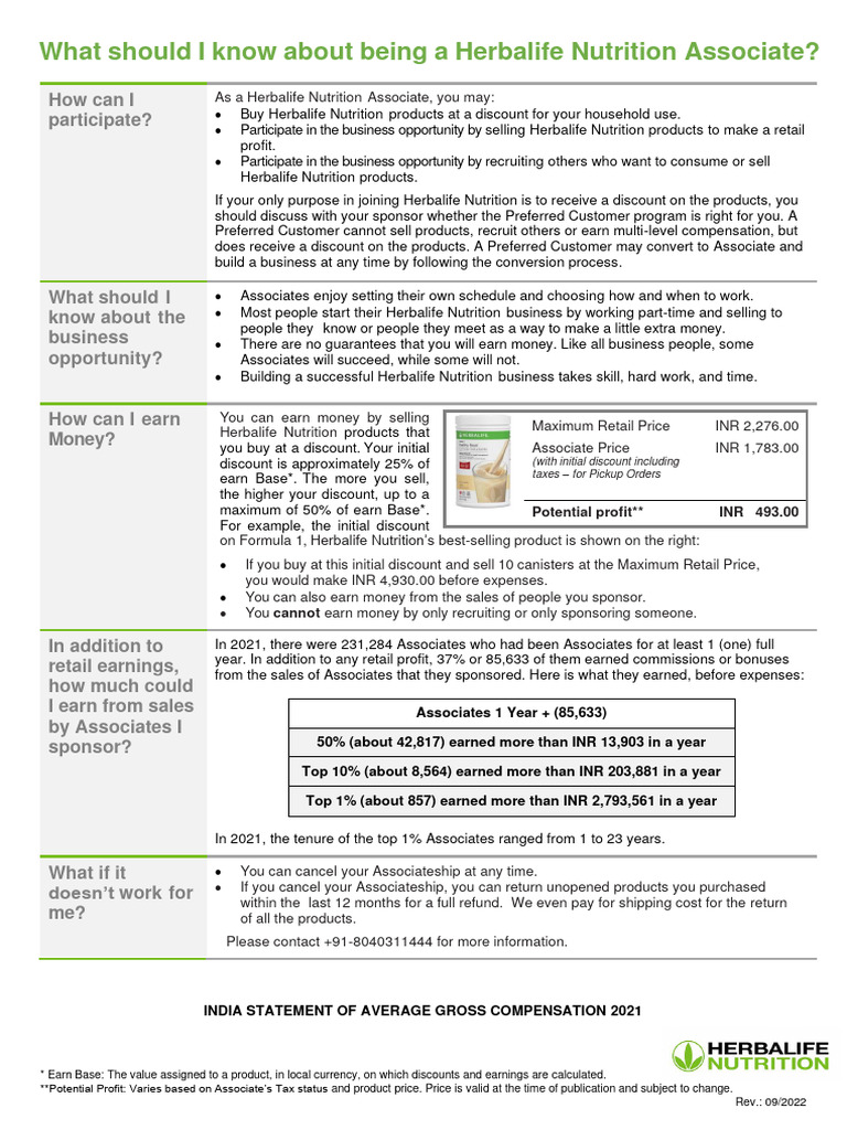 What Should I Know About Being A Herbalife Nutrition Associate | PDF ...