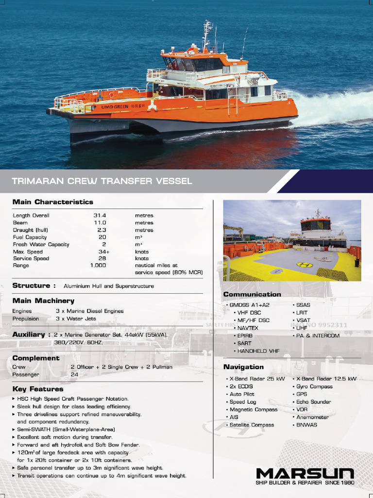 MARSUN Trimaran Crew Transfer Vessel | PDF