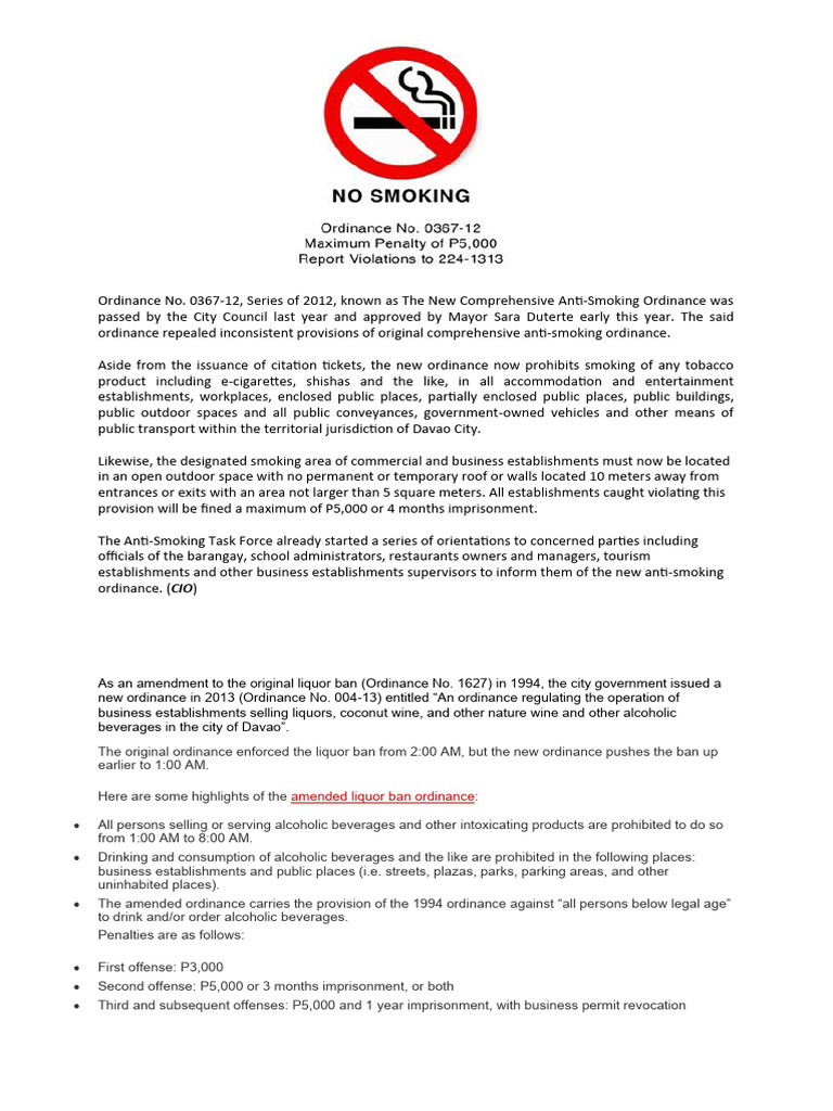 Davao City's New Anti-Smoking Ordinance | PDF | Advertising | Tobacco ...