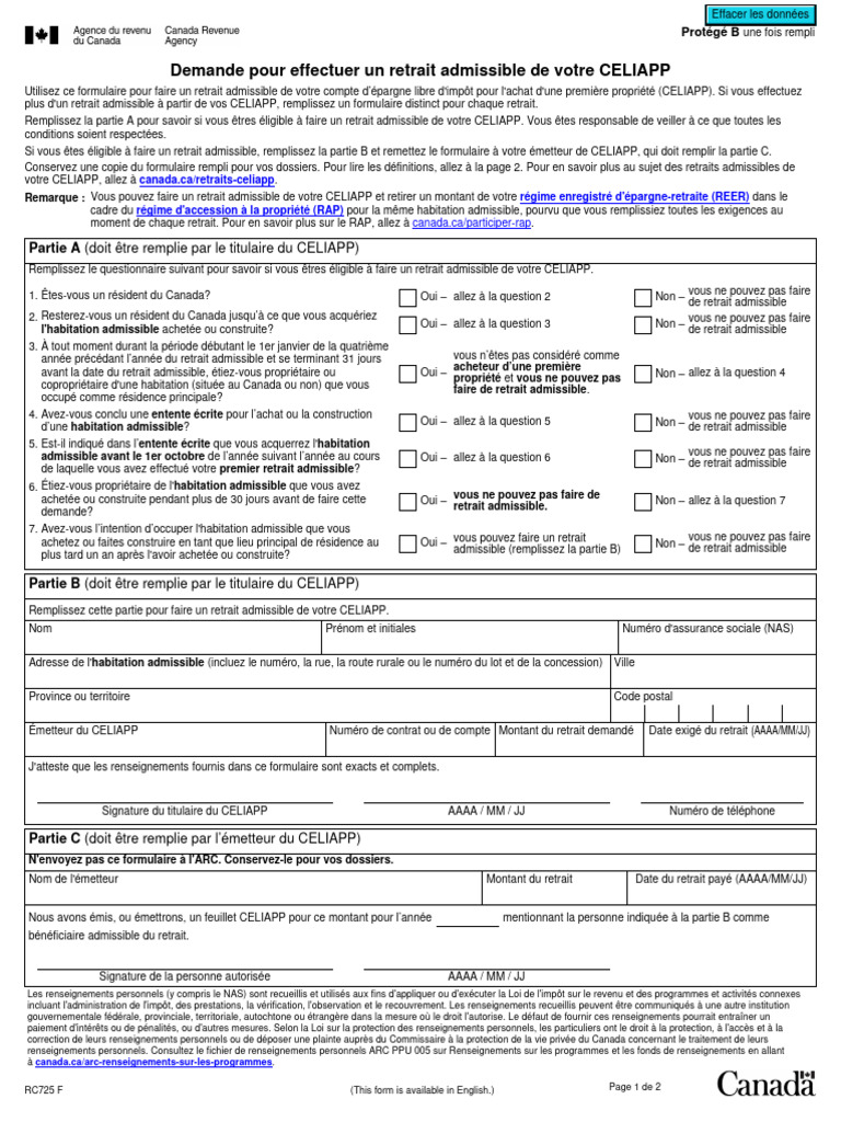 Retrait admissible CELIAPP : Formulaire RC725 | PDF | Logement