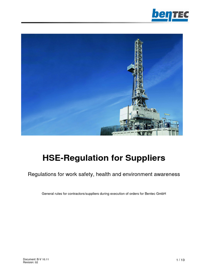 B-V 10.11 HSE-Regulation For Suppliers Rev02 | PDF | Personal ...