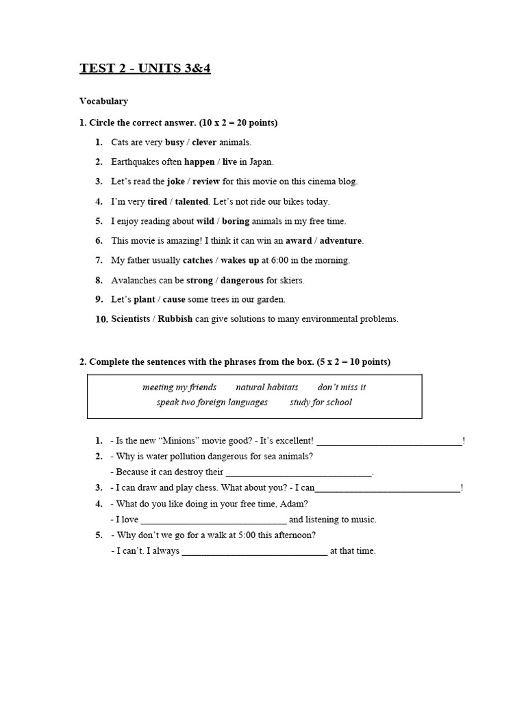 ENGLISH HOOD A2 TEST 2 | PDF | Linguistics