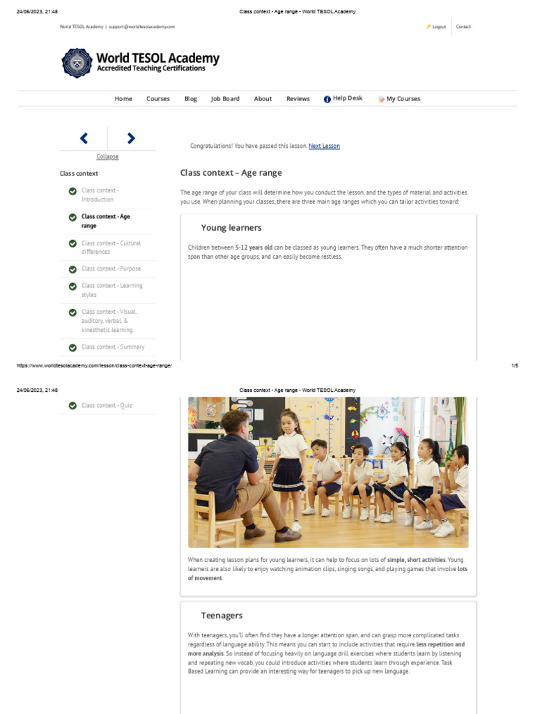 Class Context - Age Range - World TESOL Academy | PDF | English As A ...