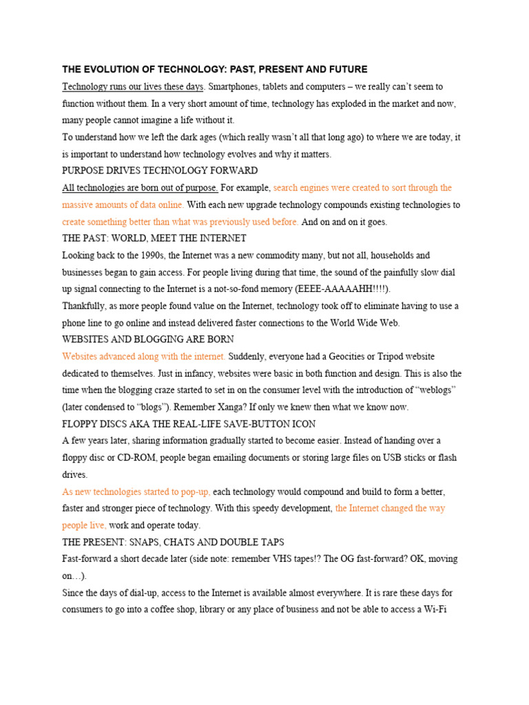 Evolution of Technology: Past, Present & Future | PDF | Internet Of ...