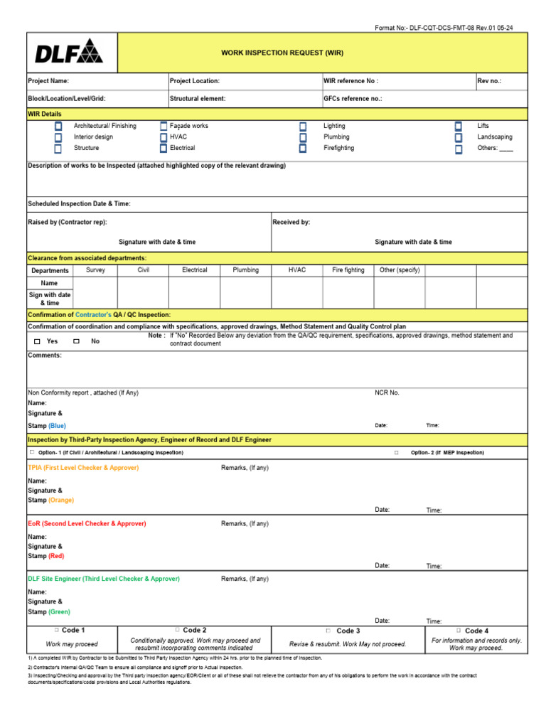 Work Inspection Request Template | PDF | Specification (Technical Standard)