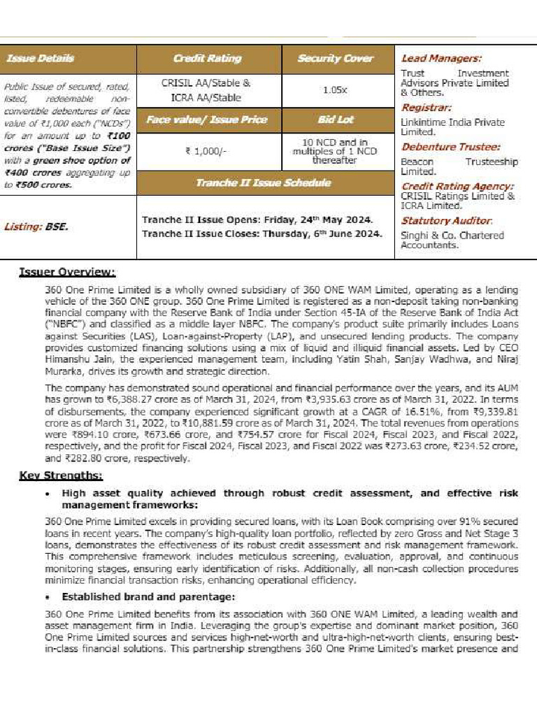 360 One Prime Note | PDF