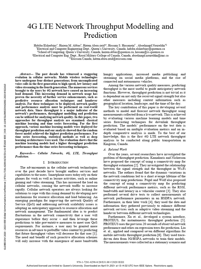 LTE Throughput Prediction Techniques | PDF | Support Vector Machine ...