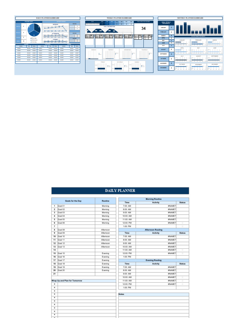 Daily, Weekly, Monthly Planner Dashboard | PDF