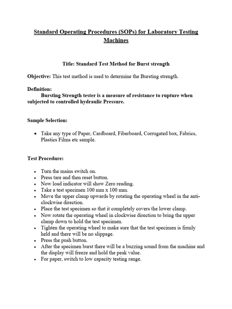 Burst Strength Testing SOP for Labs | PDF | Technology & Engineering