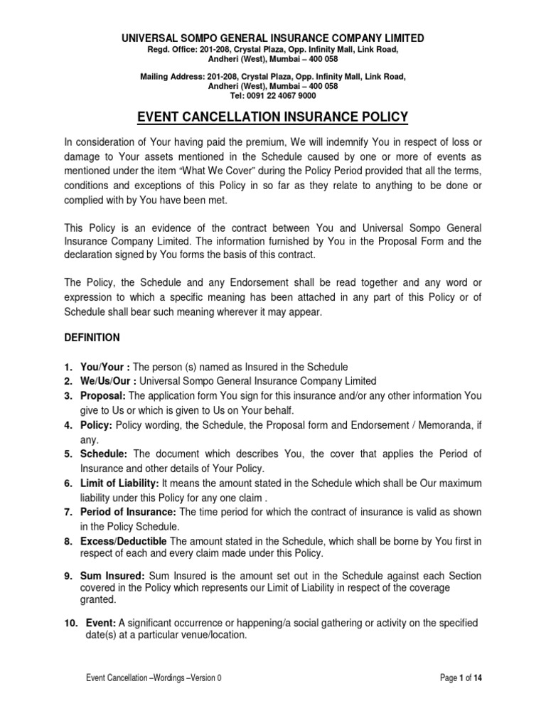 Event Cancellation Insurance Policy | PDF | Insurance | Liability Insurance