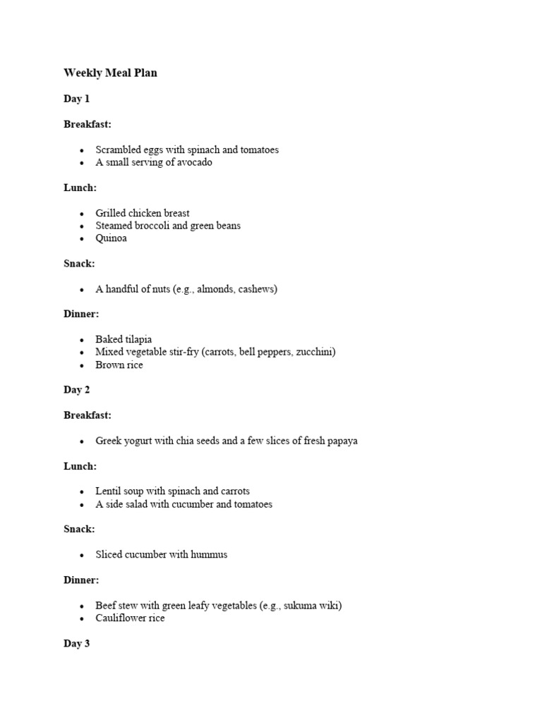Meal Plan One Pdf Lunch Salad