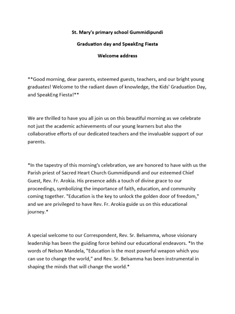 St. Mary's Graduation Day Celebration | PDF | Wellness