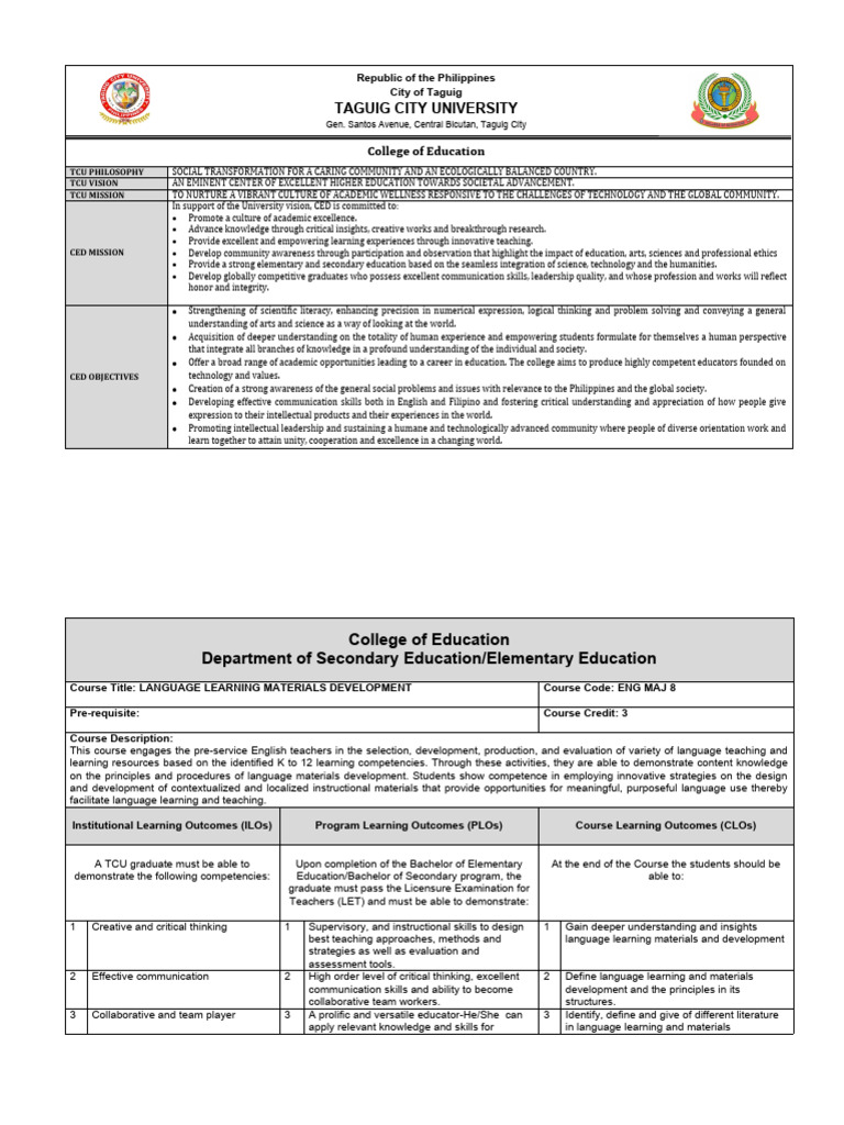 EngM8 LanguageLearningMaterialsDevt Syllabus | PDF | Learning | Leadership