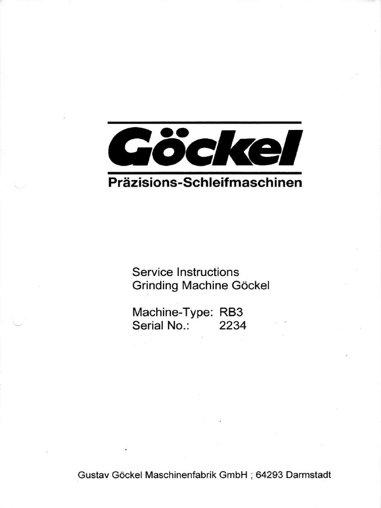 Grinding Machine RB3 Service Instructions | PDF | Grinding