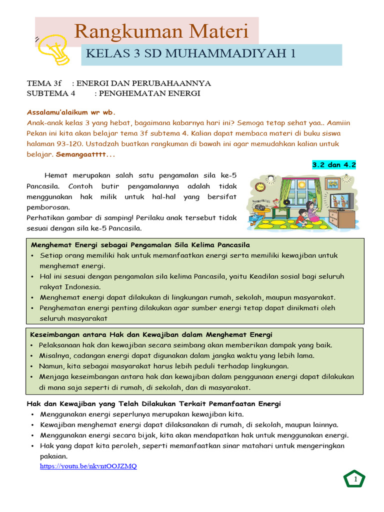 Rangkuman Penghematan Energi Kelas 3 | PDF | Karier & Perkembangan | Seni