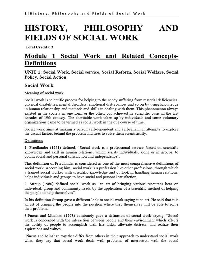 3 History Philosophy and Fields of Social Work PDF Text60 Pages | PDF ...