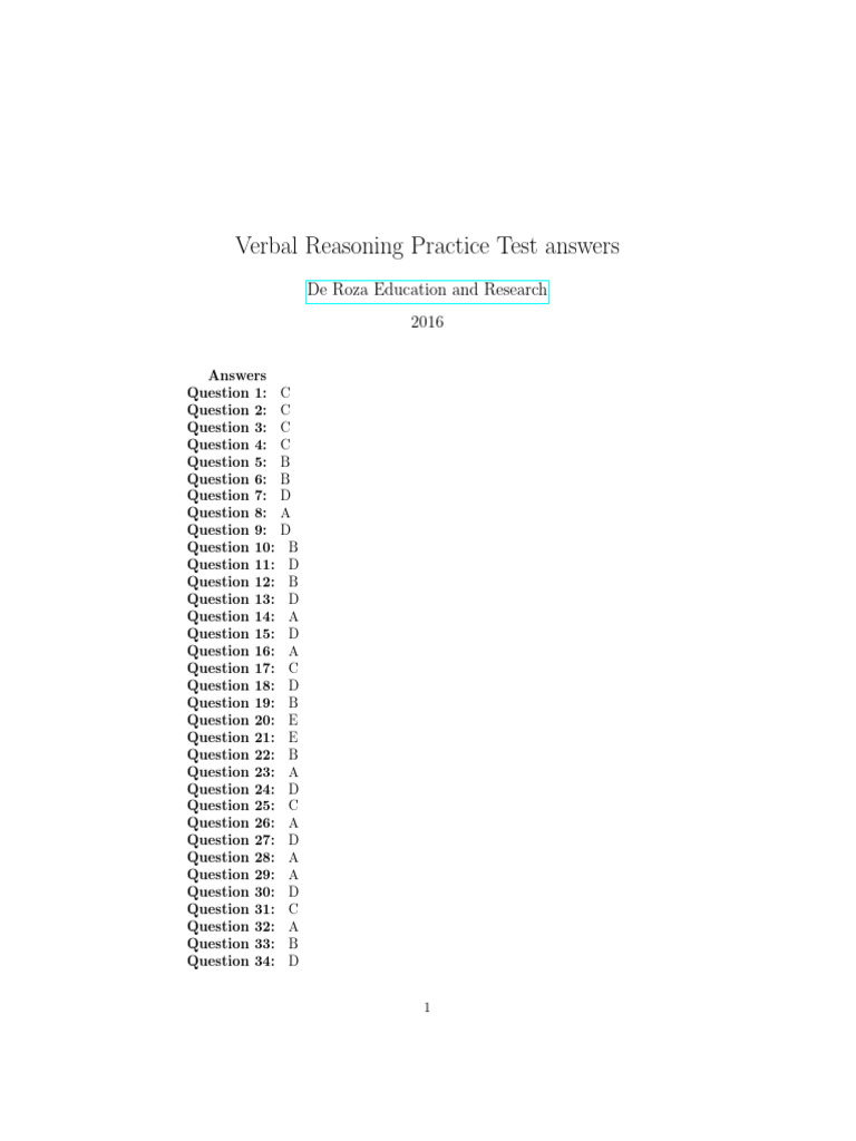 Sample Verbal Reasoning Ans | PDF