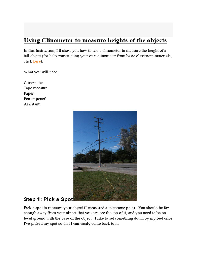 Measuring Heights with a Clinometer | PDF | Triangle | Elementary Geometry