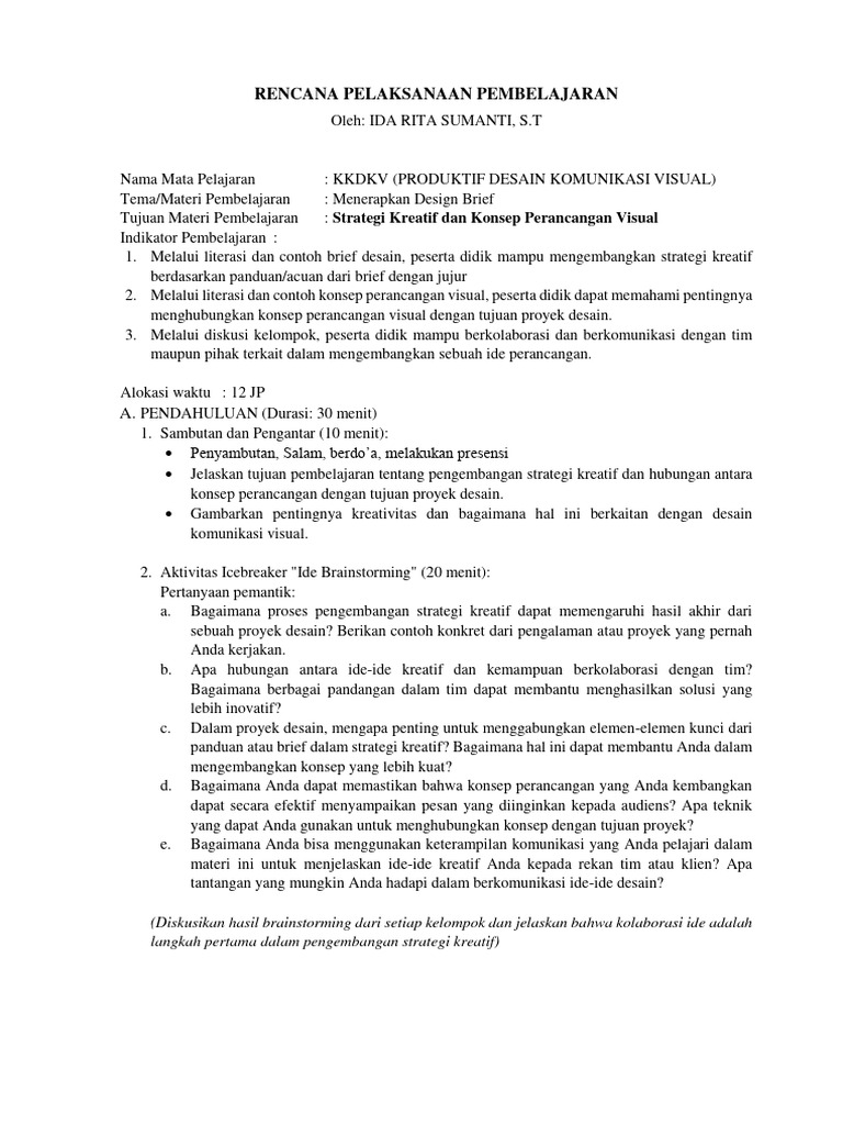 RPP Strategi Kreatif - Design Brief Desain Komunikasi Visual | PDF