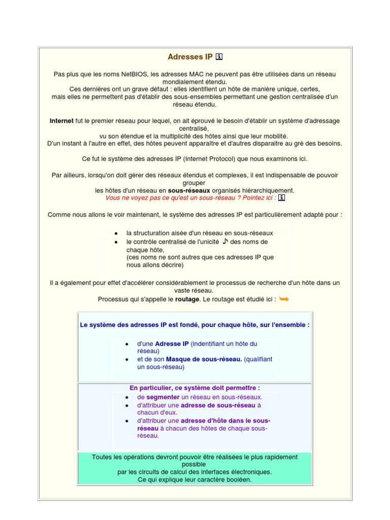 Exemples d'adresses IP et sous-réseaux | PDF | Système de noms de ...