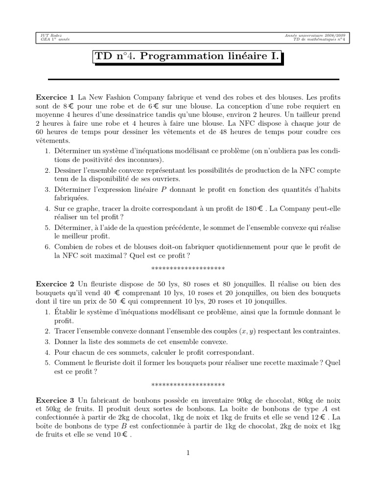 Problèmes de programmation linéaire en GEA | PDF | Affaires | Méthodes ...
