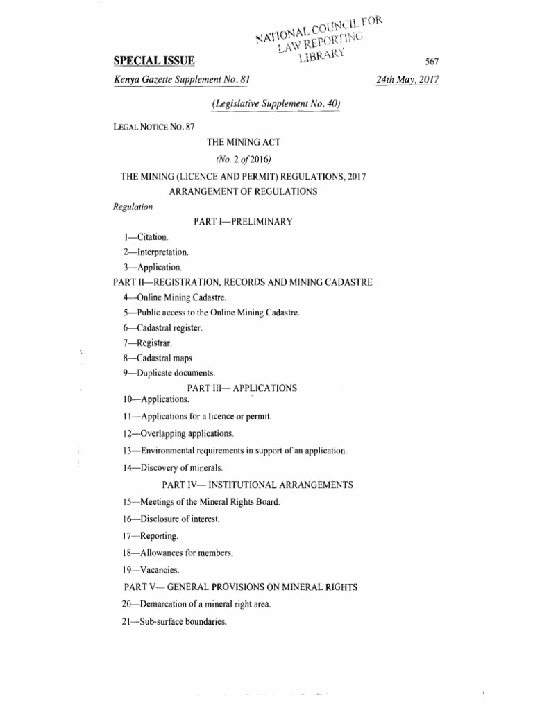 Kenya Mining Licence Regulations 2017 | PDF | Surveying | License