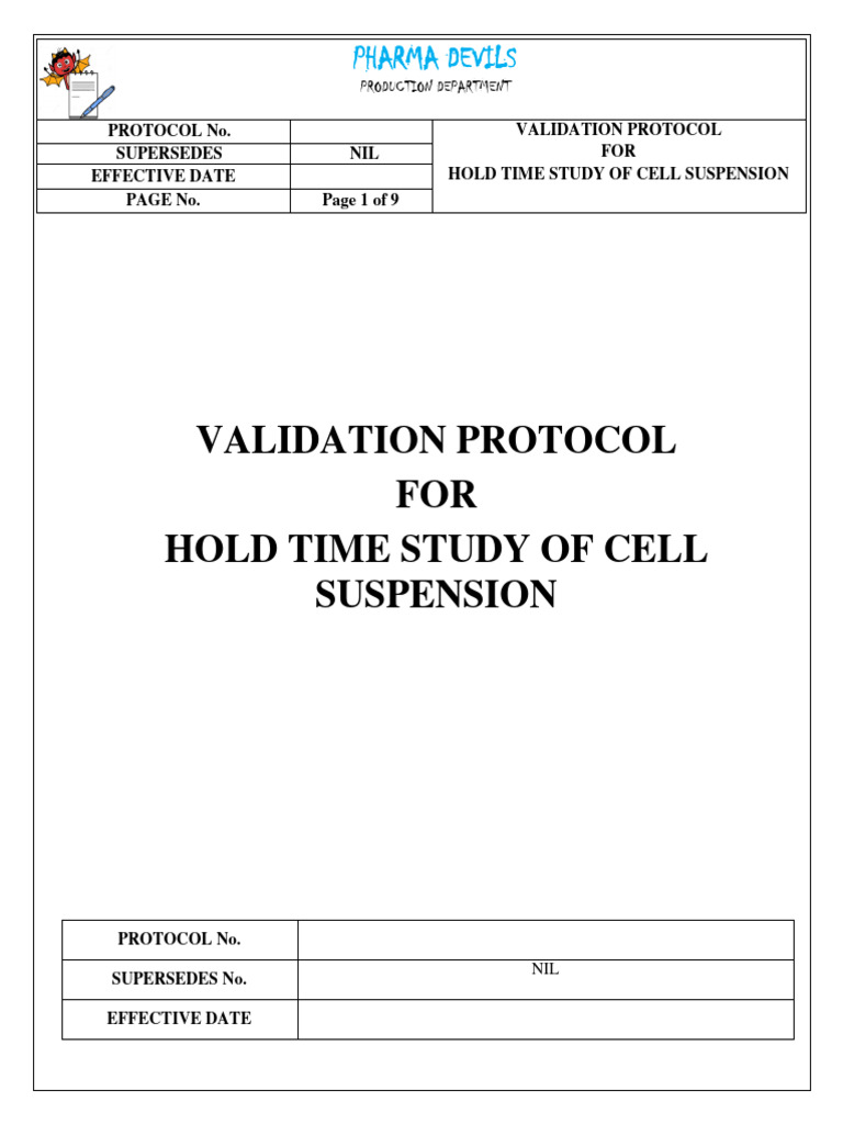 Validation protocol for hold time study of cell suspension pdf
