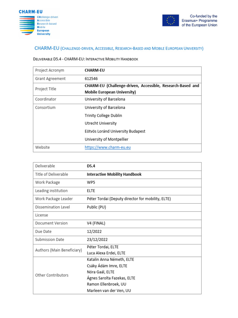 CHARM-EU - Interactive Mobility Handbook | PDF | Master's Degree | Teachers