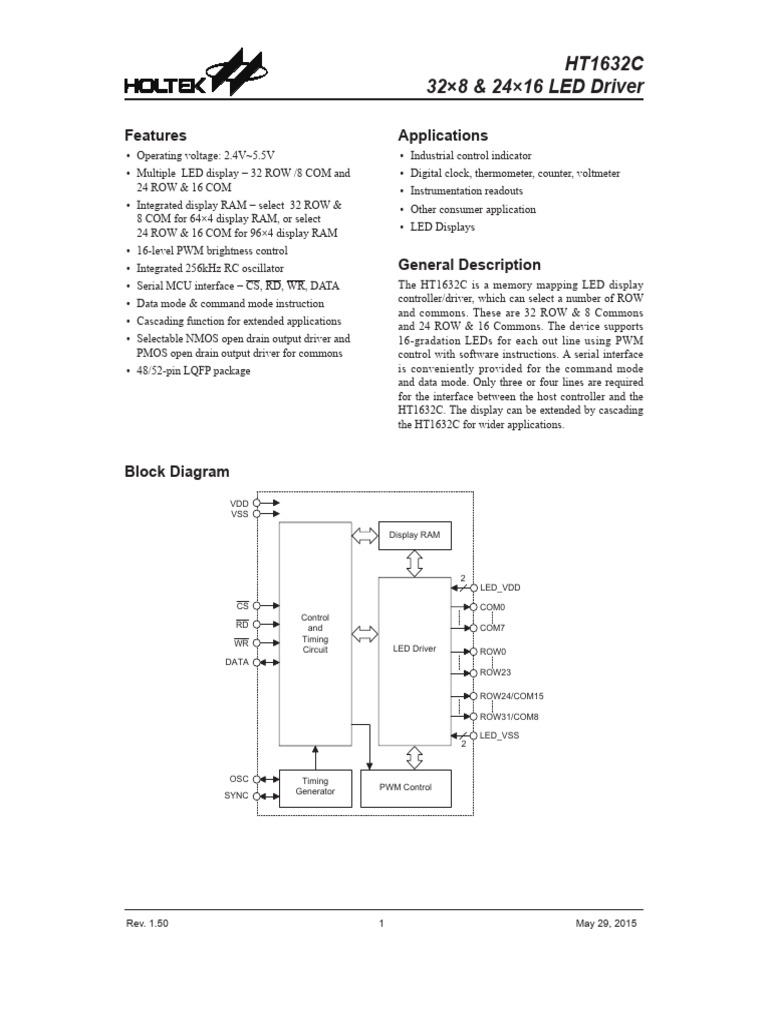HT 1632 | PDF | Input/Output | Digital Electronics
