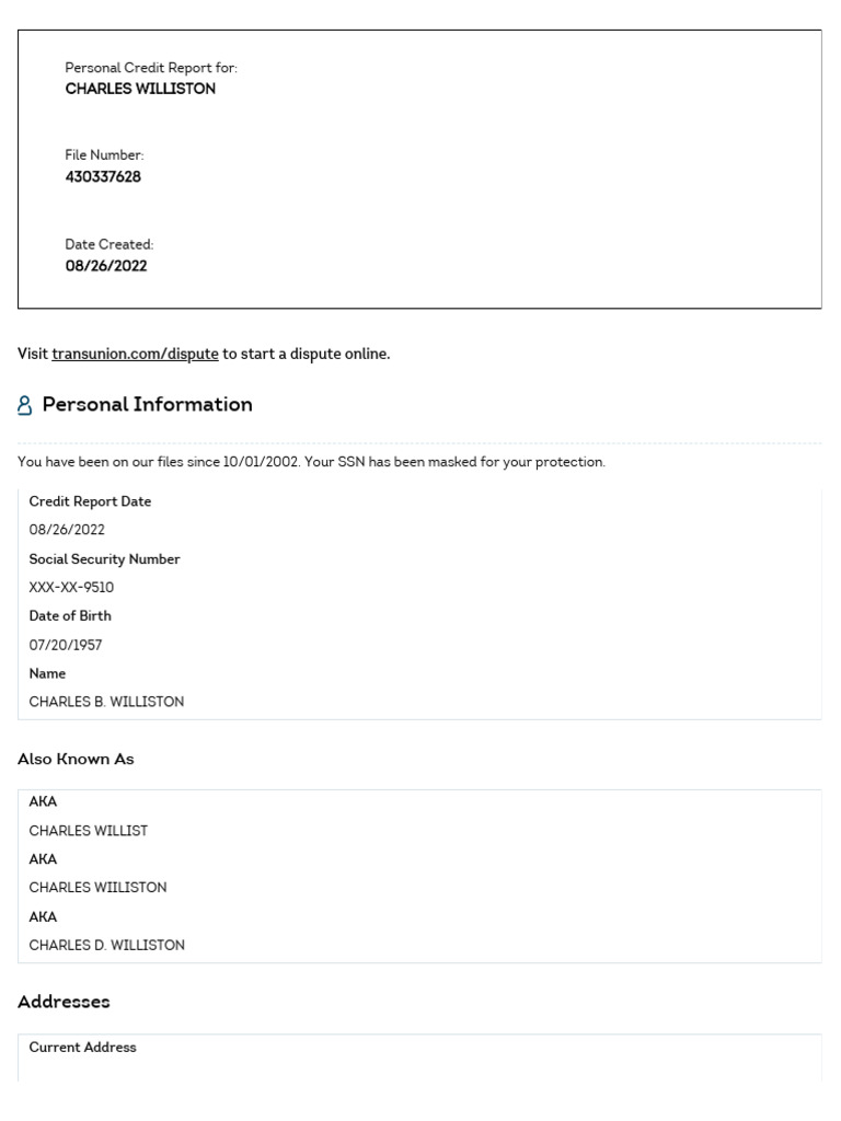 View Your Report Transunion Credit Report Pdf Loans Foreclosure