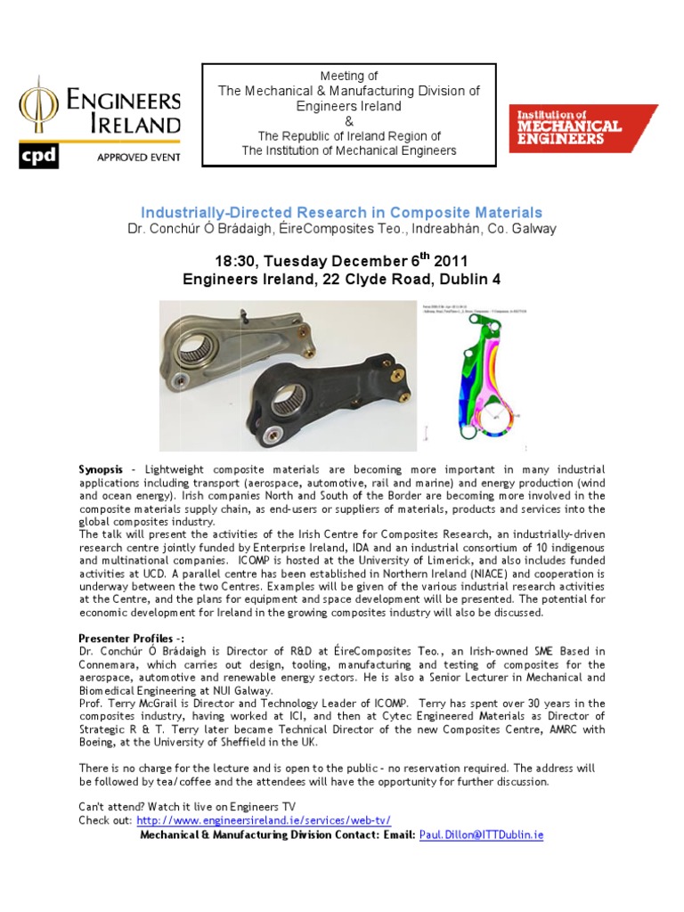 IMechE Flyer For The Composite Material Talk Dec 2011 | PDF | Aerospace ...