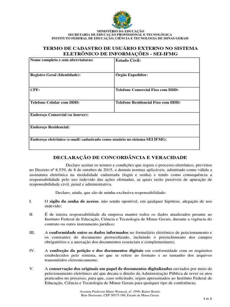 ANEXO II - TERMO DE CADASTRO DE USUÃ_RIO EXTERNO NO SISTEMA ELETRÃ_NICO ...