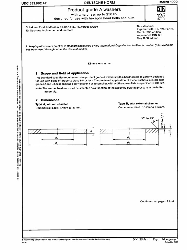 DIN 125 1 1990.03 EN Washers Product Grade A | PDF