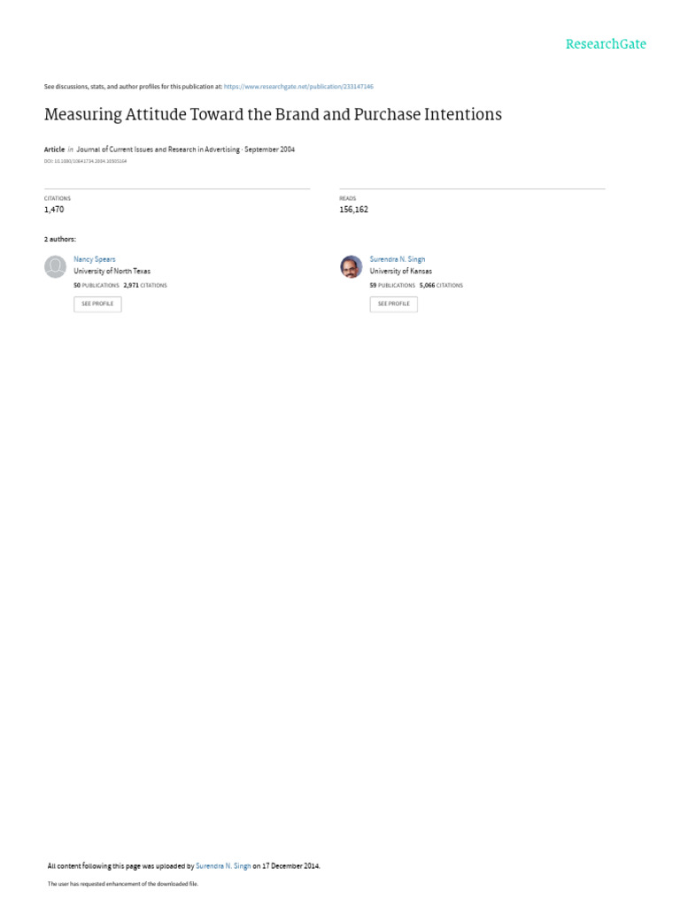 Spears & Singh 2004 Purchase Intention Scale | PDF | Attitude ...