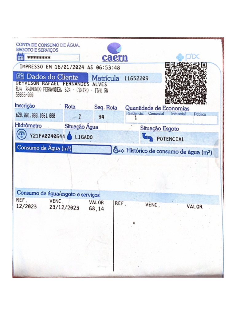 Conta de Consumo de Água | PDF