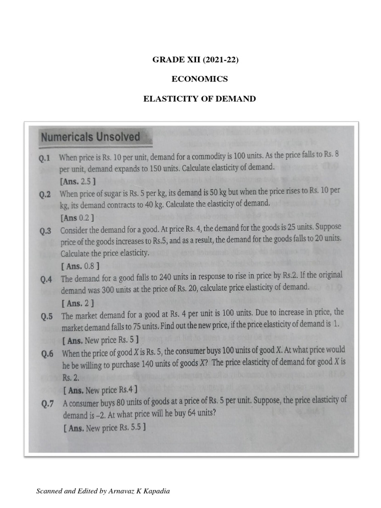 Numericals Elasticity of Demand | PDF