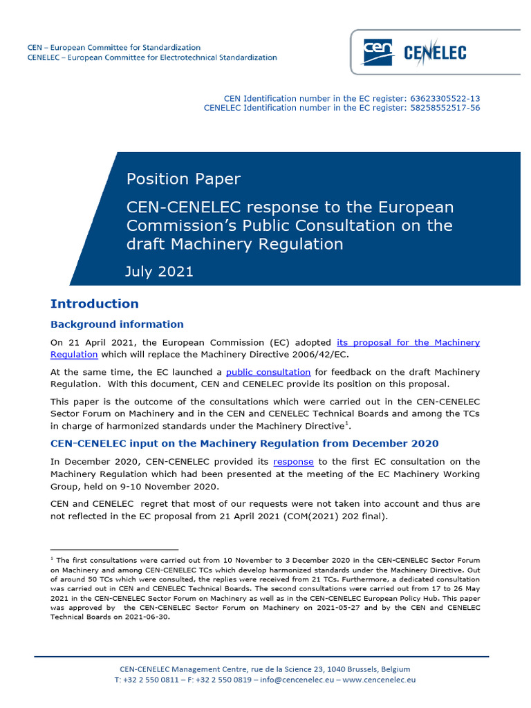 Position Paper CEN-CENELEC Response To The European Commission's Public ...