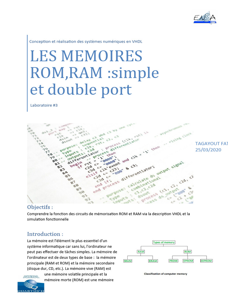 Mémoires ROM et RAM en VHDL | PDF | Mémoire (informatique) | Mémoire vive