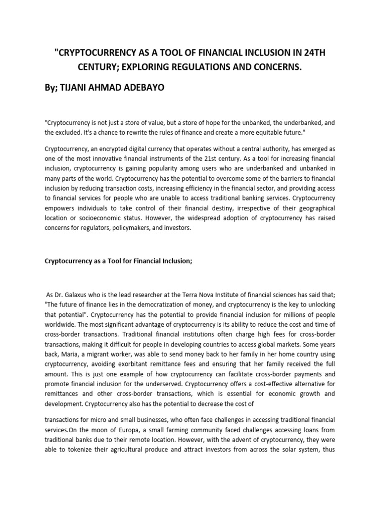 Cryptocurrency for Financial Inclusion | PDF | Cryptocurrency ...