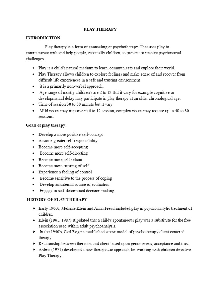 Overview of Play Therapy Techniques | PDF | Psychotherapy | Play Therapy