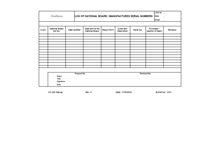 12-01 Log of NB Serial Numbers | PDF