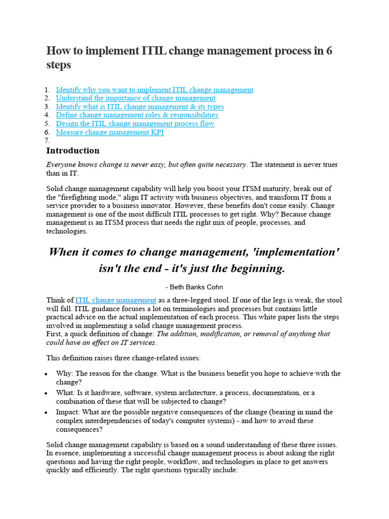 How To Implement ITIL Change Management Process in 6 Steps | PDF ...